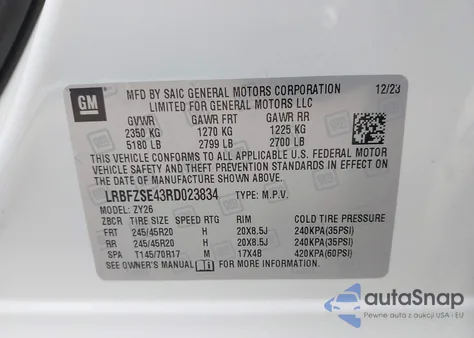 2024 Buick Envision Avenir Awd from USA, damaged, VIN LRBFZSE43RD023834